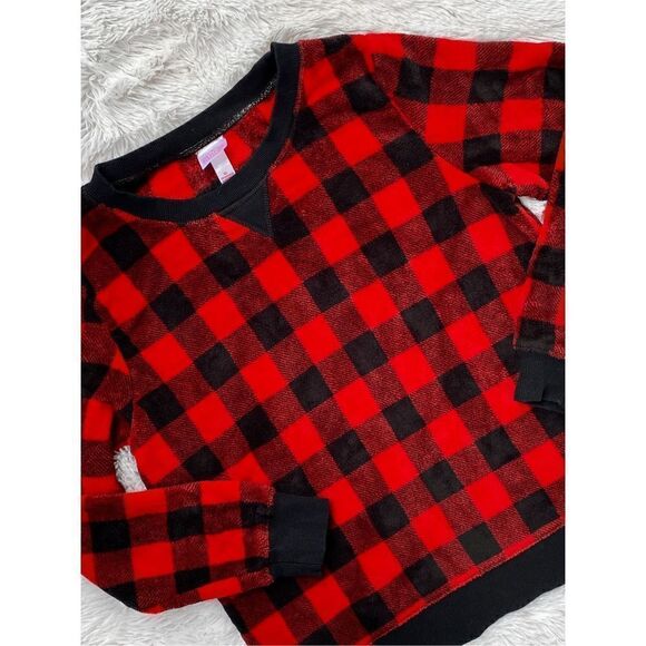 Wondershop SZ XL Woman’s Red Buffalo Plaid Fuzzy Sleep Sweatshirt - Picture 8 of 8